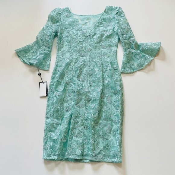 NWT ADRIANNA PAPELL MINT Lace Bell Sleeve Wedding Cocktail Party V Back Spring 2 - Picture 5 of 13